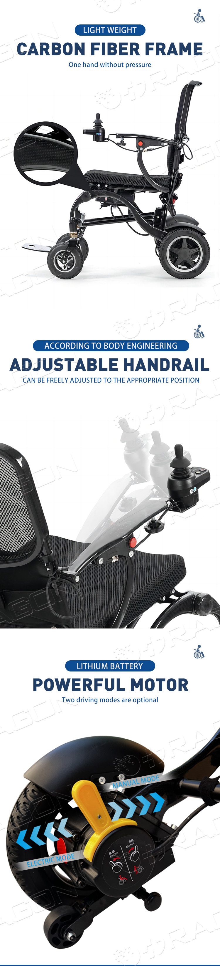 Silla de ruedas el&eacute;ctrica de fibra de carbono