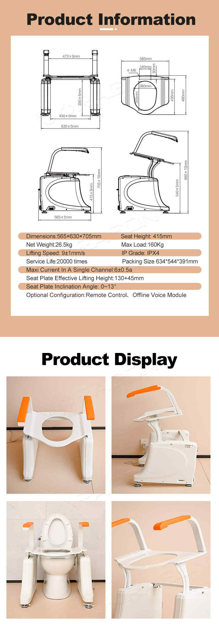 Elevador de ba&ntilde;o con alimentaci&oacute;n